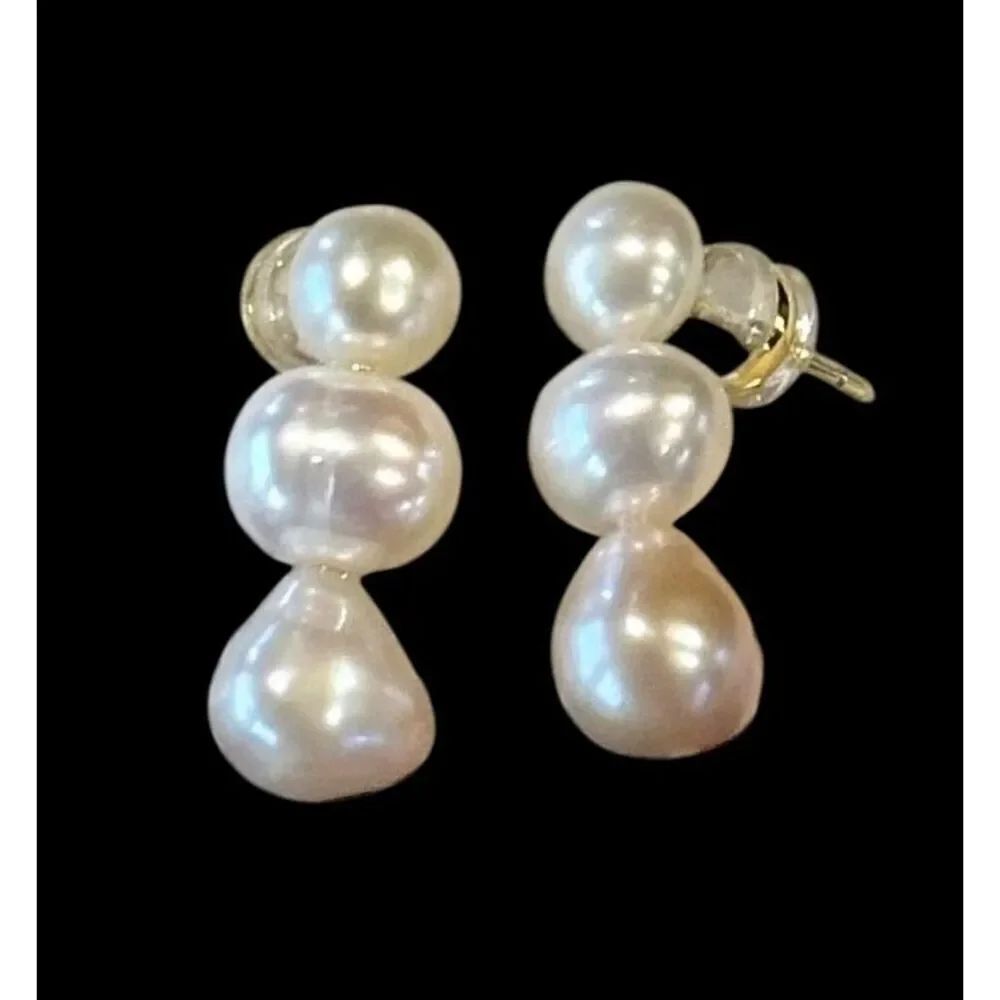 SHASHIPearl 3 Row Drop Earrings New